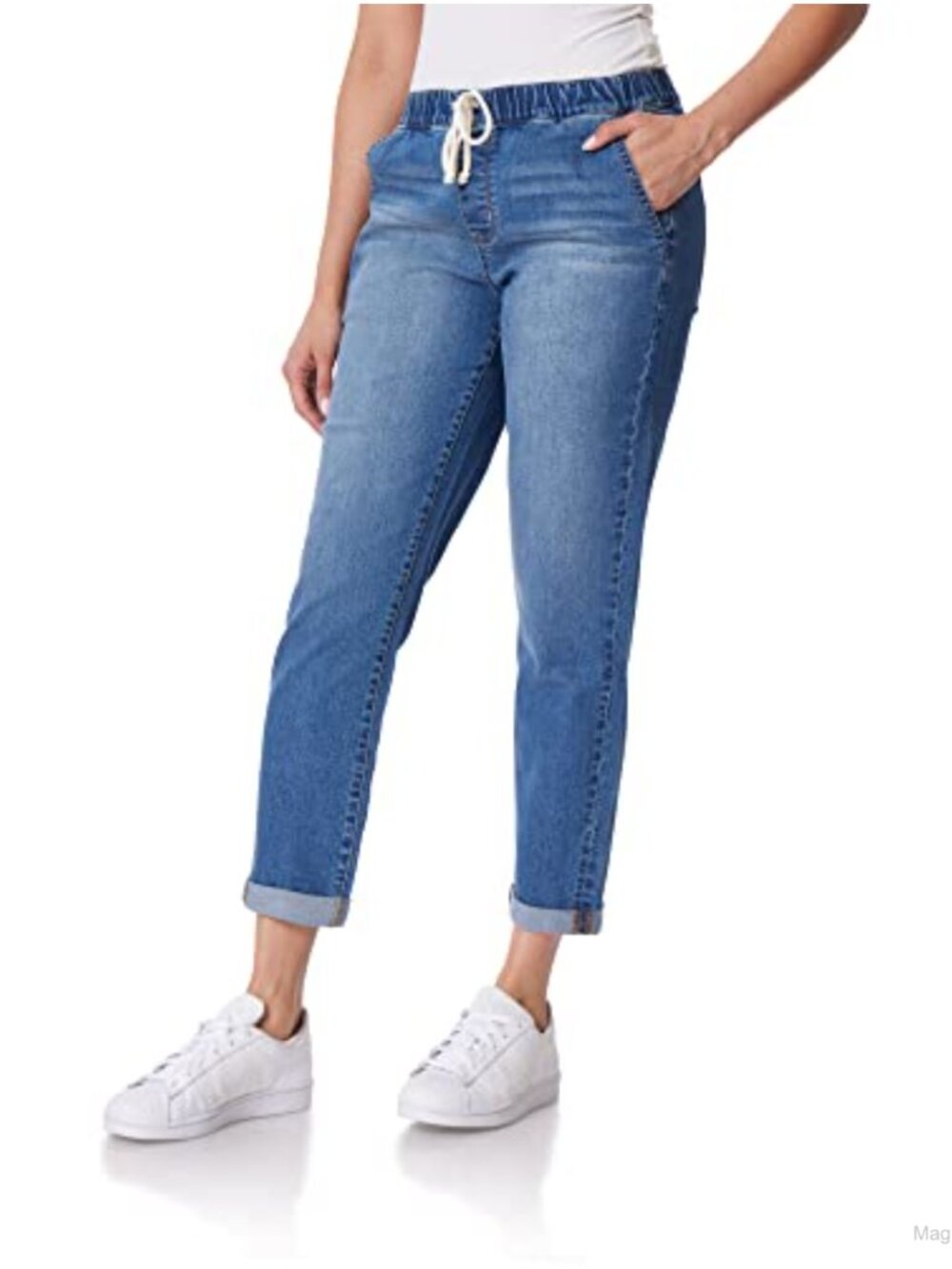 Tomboy Jogger Jeans Mid-Rise Drawstring Wide Leg Stretch Denim